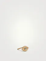 Small 14K Gold Bezel Evil Eye Single Stud Earring With Sapphire and Diamonds