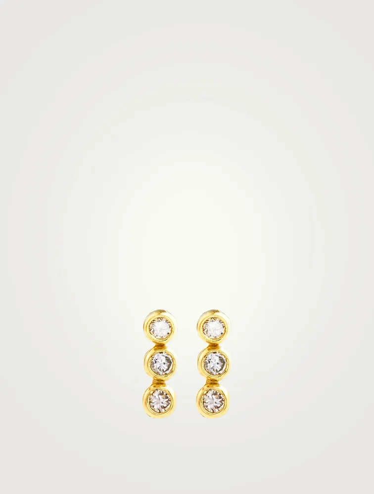 Mini 18K Gold Triple Bezel Earrings With Diamonds