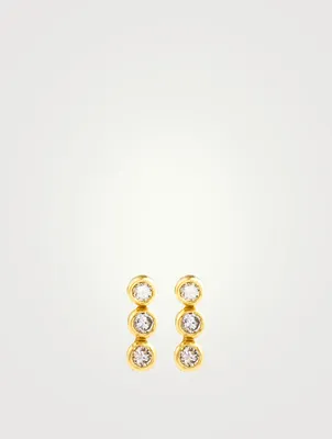 Mini 18K Gold Triple Bezel Earrings With Diamonds