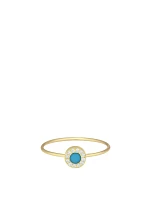 Mini 18K Gold Circle Ring With Turquoise Inlay And Diamonds