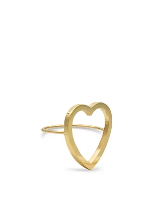 Large 18K Gold Open Heart Ring