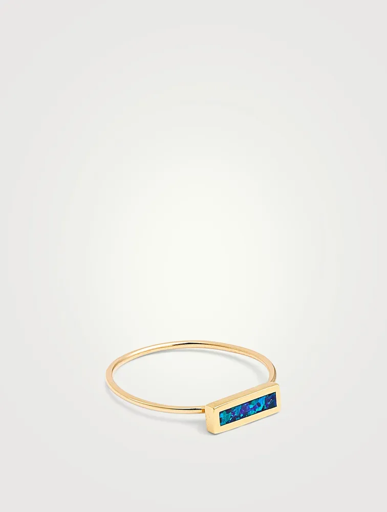 Gold Opal Inlay Short Bar Ring
