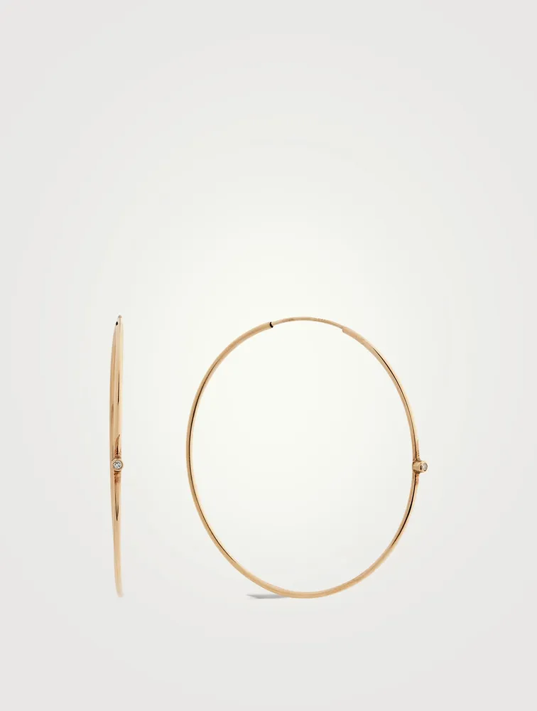 Medium Thin Hoops With Diamond