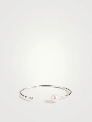 18K White Gold Open Bracelet With Pearl And Diamond