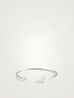 18K White Gold Open Bracelet With Pearl And Diamond