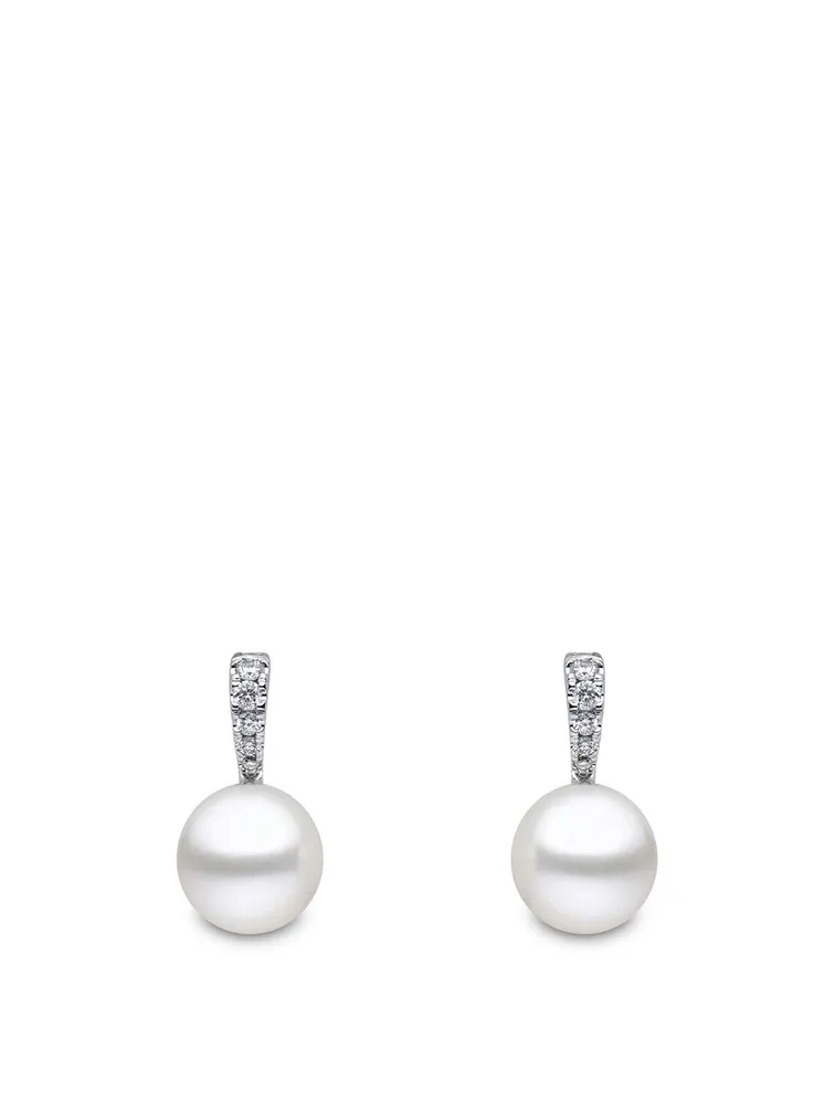 18K White Gold Pearl And Diamond Earrings