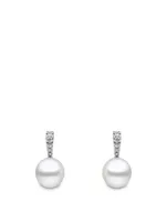 18K White Gold Pearl And Diamond Earrings