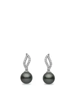 18K White Gold Tahitian South Sea Pearl Earrings With Diamonds