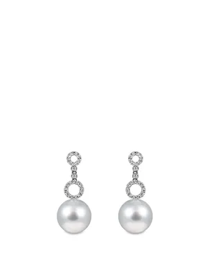 18K White Gold Pearl Drop Earrings With Diamonds