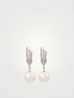 18K White Gold Pearl And Diamond Drop Earrings