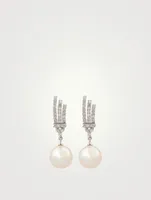 18K White Gold Pearl And Diamond Drop Earrings