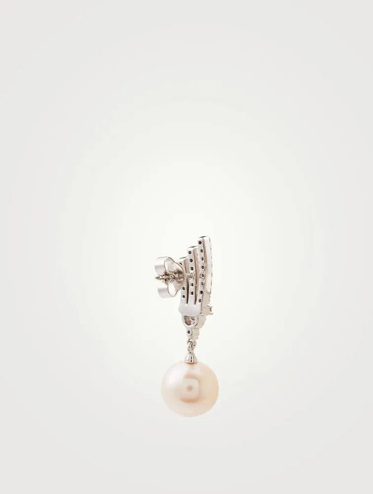 18K White Gold Pearl And Diamond Drop Earrings