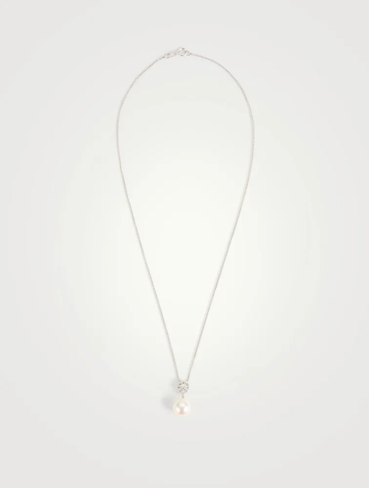 18K White Gold Necklace With Pearl And Diamond Pendant