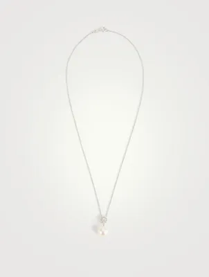 18K White Gold Necklace With Pearl And Diamond Pendant