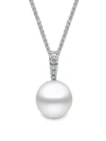 18K White Gold Freshwater Pearl And Diamond Pendant Necklace