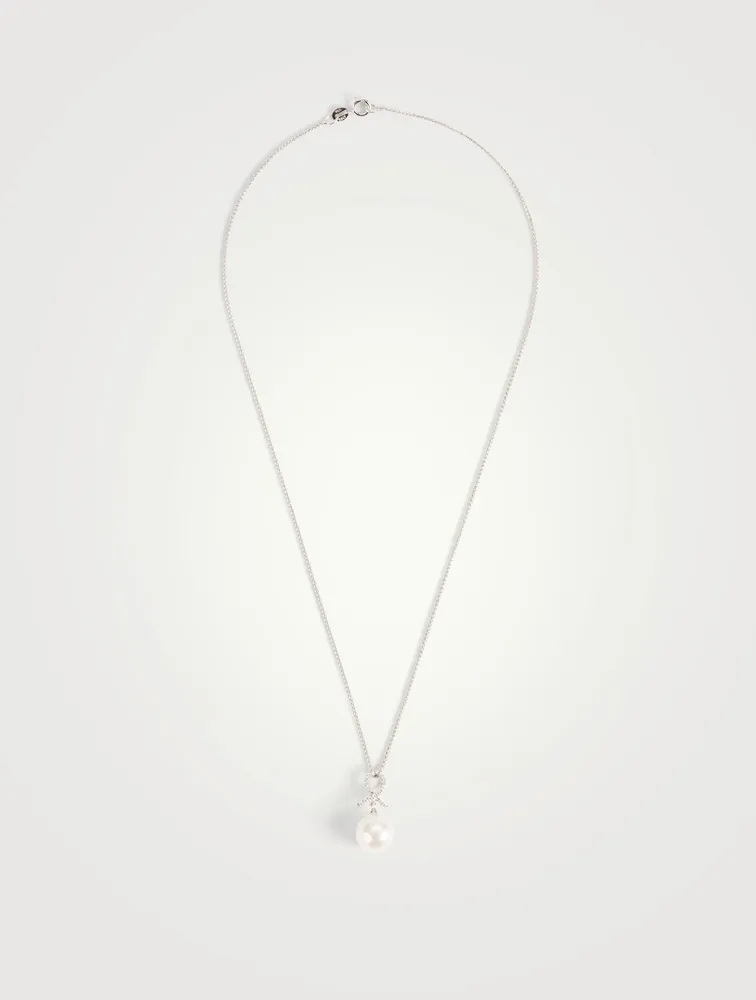 18K White Gold Necklace With Pearl And Diamond Loop Pendant