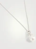 18K White Gold Necklace With Pearl And Diamond Loop Pendant