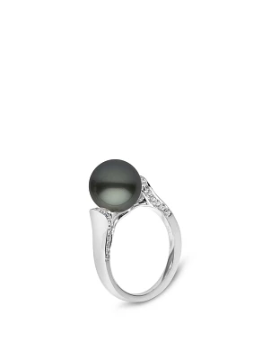 18K White Gold Tahitian South Sea Pearl Ring With Diamonds