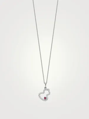 Petite Wulu 18K White Gold Necklace With Diamonds And Ruby