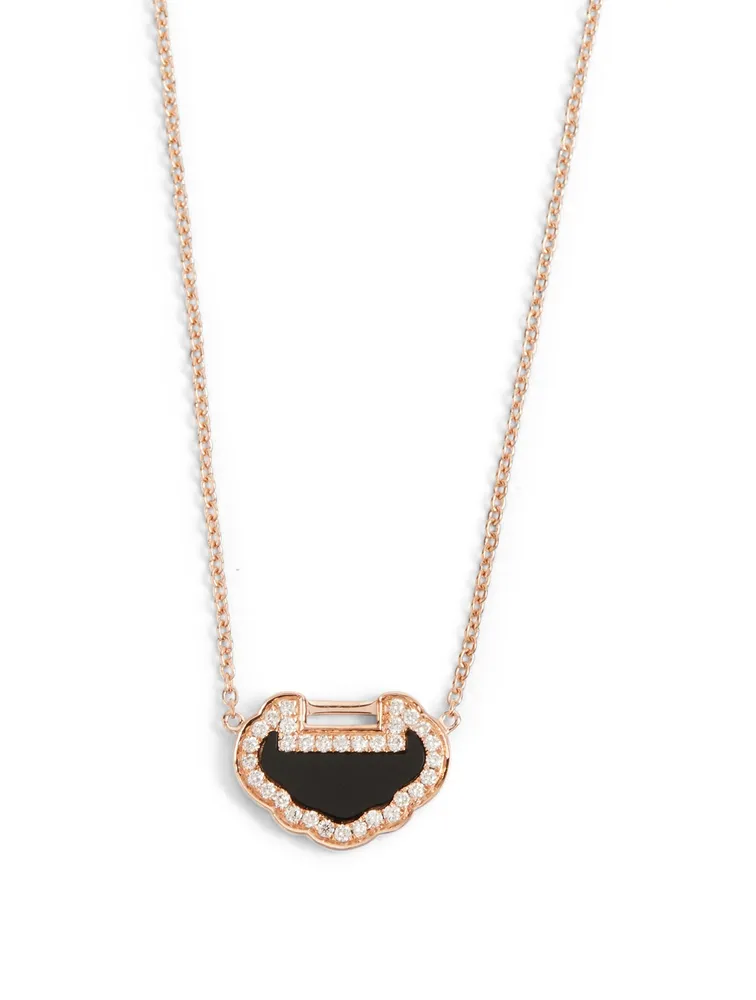 Yu Yi 18K Rose Gold Pendant Necklace With Diamonds And Onyx