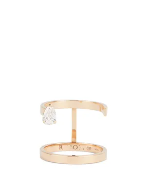 Serti Sur Vide 18K Rose Gold Double Band Ring With Pear Diamond