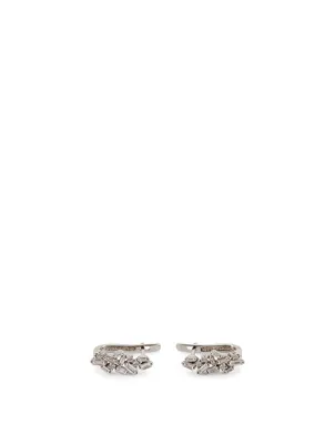 Mini 18K White Gold Huggie Earrings With Diamonds