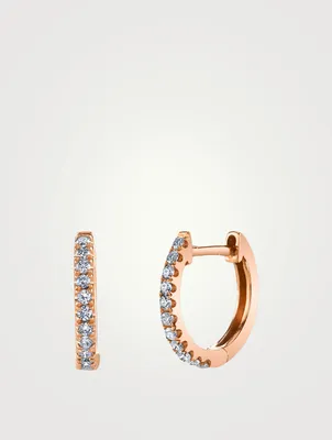 Small 18K Rose Gold Huggie Hoop Earrings With Diamonds