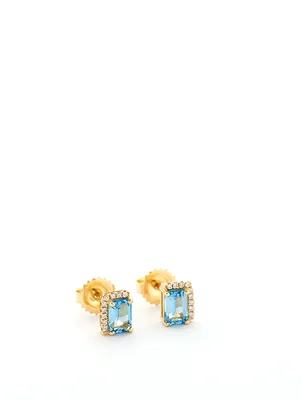 14K Gold Amalfi Earrings With Blue Topaz And Diamonds