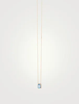 14K Gold Amalfi Pendant Necklace With Blue Topaz And Pavé Diamonds
