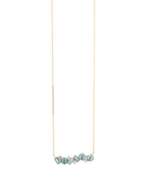 14K Gold Mixed Amalfi Pendant Necklace With Blue Topaz And Diamonds