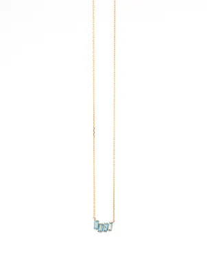 14K Gold Petite Zig Zag Bar Pendant Necklace With Blue Topaz