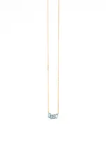 14K Gold Petite Zig Zag Bar Pendant Necklace With Blue Topaz