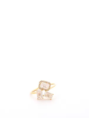 14K Gold Amalfi Cluster Ring With Rainbow Moonstone And Pavé Diamonds