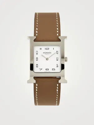 Heure H Leather Strap Watch, 26 x 26mm