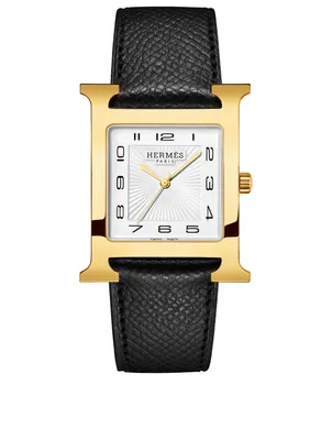 Very Large Heure H Gold Plated Leather Strap Watch