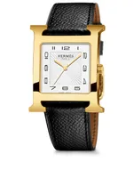 Very Large Heure H Gold Plated Leather Strap Watch