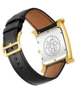 Very Large Heure H Gold Plated Leather Strap Watch