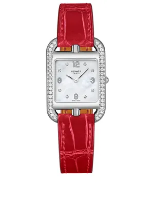 Small Cape Cod Steel Croc-Embossed Leather Strap Watch With Diamonds