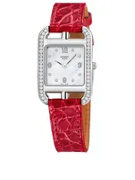 Small Cape Cod Steel Croc-Embossed Leather Strap Watch With Diamonds
