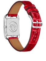 Small Cape Cod Steel Croc-Embossed Leather Strap Watch With Diamonds