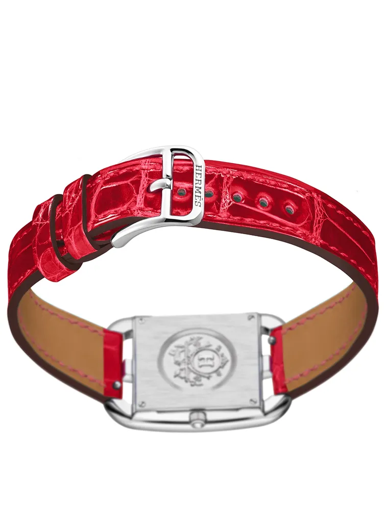 Small Cape Cod Steel Croc-Embossed Leather Strap Watch With Diamonds