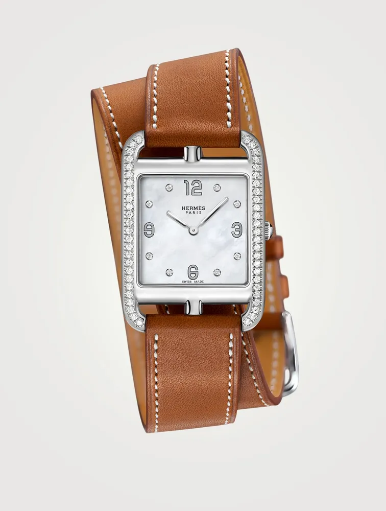 Cape Cod GM Double Tour Leather Strap Watch With Diamonds, 29 x 29mm