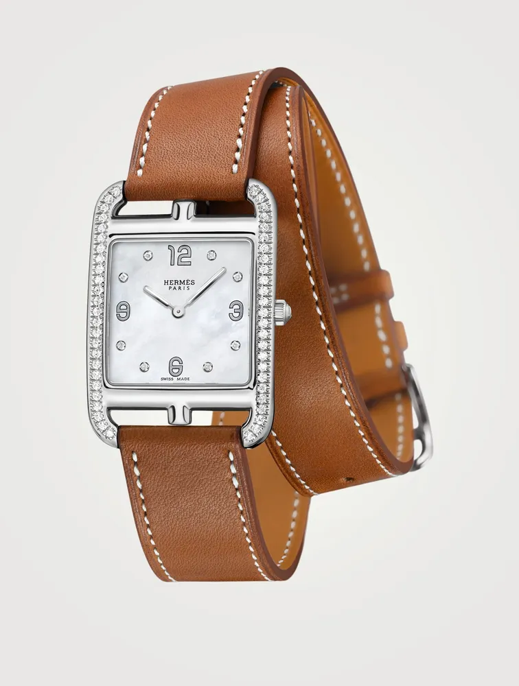 Cape Cod GM Double Tour Leather Strap Watch With Diamonds, 29 x 29mm