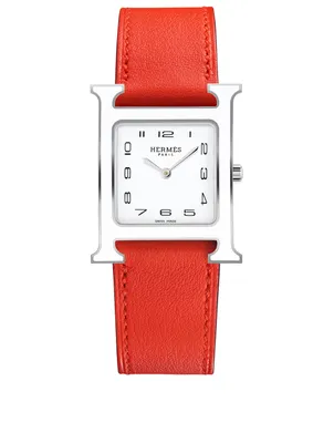 Medium Heure H Steel Leather Strap Watch