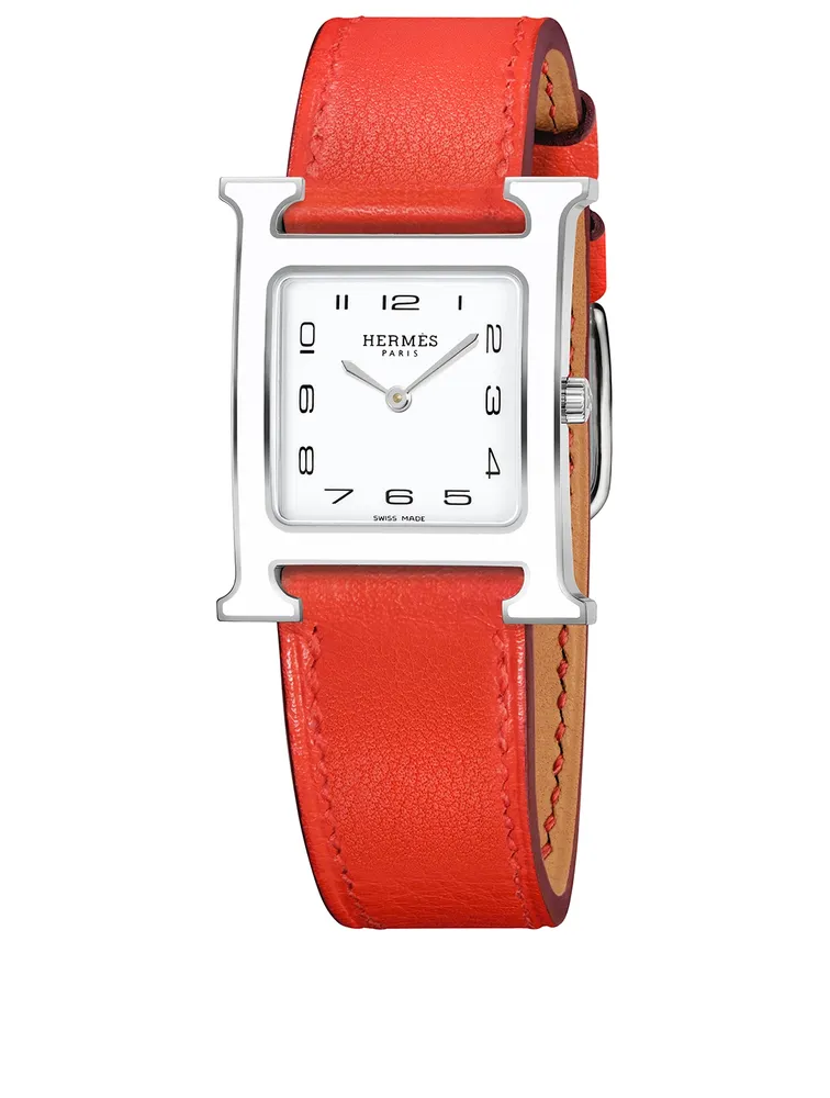 Medium Heure H Steel Leather Strap Watch