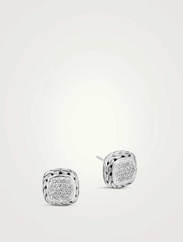 Carved Chain Pavé Stud Earrings
