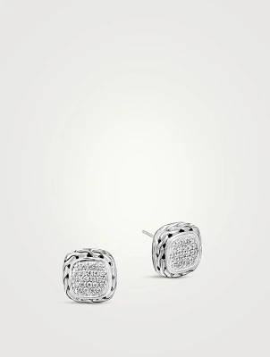 Carved Chain Pavé Stud Earrings