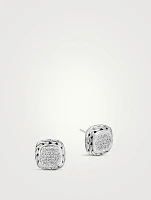 Carved Chain Pavé Stud Earrings
