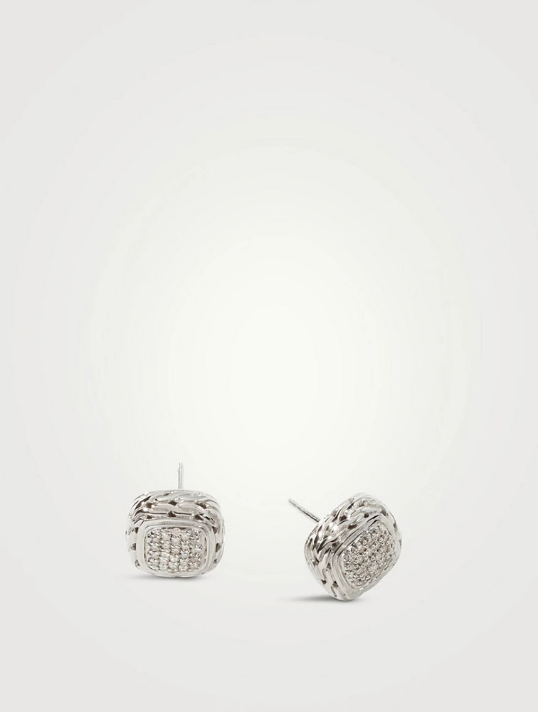 Carved Chain Pavé Stud Earrings