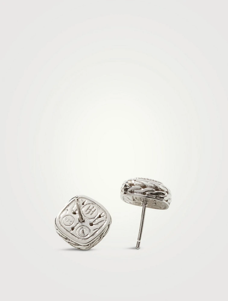Carved Chain Pavé Stud Earrings
